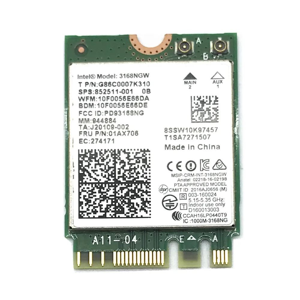 

Dual band Wireless Mini Wlan For Intel 3168 AC 3168NGW NGFF M.2 802.11ac Wifi Bluetooth 4.2 Card 2.4G 5Ghz Network Wi-Fi Adapter