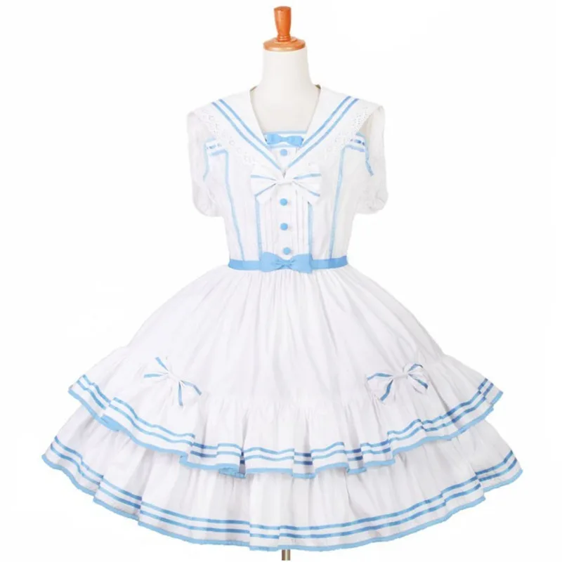 Whiteblue Японский Стиль Мори девушка Лолита платье матросский воротник Kawaii милый лоскутное цвет принцесса костюм горничной сценическое бальное платье по индивидуальному заказу - Цвет: Whiteblue