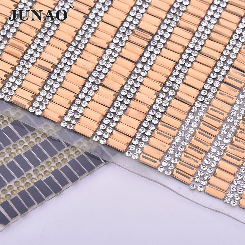 JUNAO 24*40 см шампанского Кристалл сетка ткань стразы отделка стекло лист камни