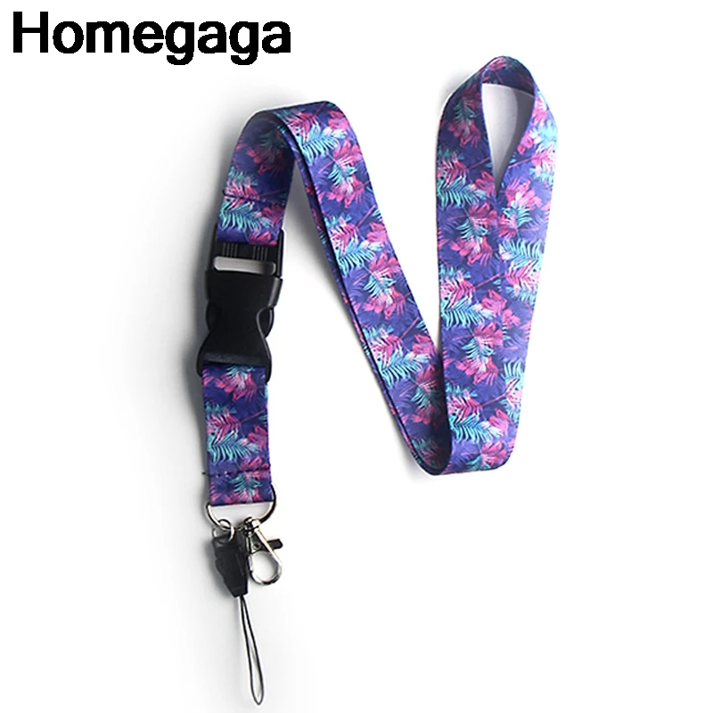 

Homegaga Purple Flowers leaves Lanyards neck strap id badge phone holders necklace for keys badge holders webbing ribbons D2129