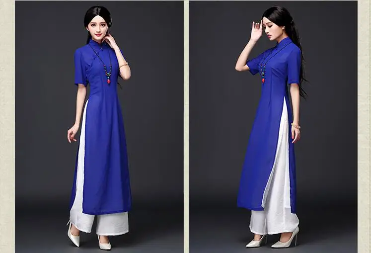 Традиционное Вьетнам аозай Cheongsam Лето Восточный платье в китайском стиле Ципао платье и Штаны