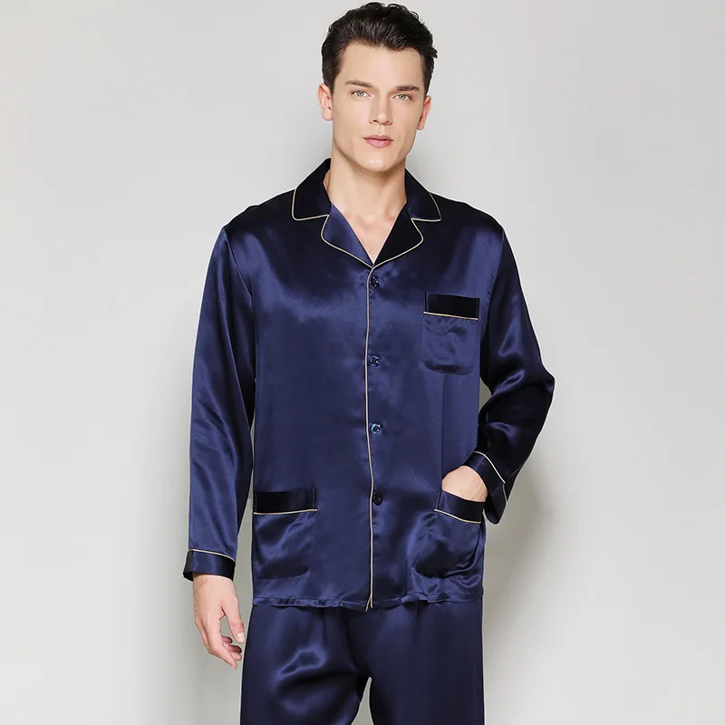 22MM Heavy Genuine Silk Man's Pajamas 100% Silkworm Silk Sleepwear Male Long-Sleeved Pyjama Sets Casual Home Clothes T8120