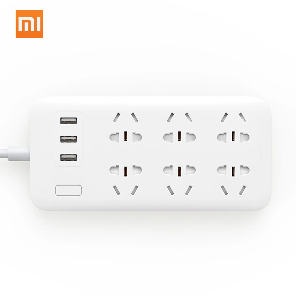 Xiaomi Mijia, сетевой конвертер, 6 розеток, портативный штекер, адаптер для путешествий и дома, с 3 usb-портами для быстрой зарядки, штепсельная розетка, переключатель