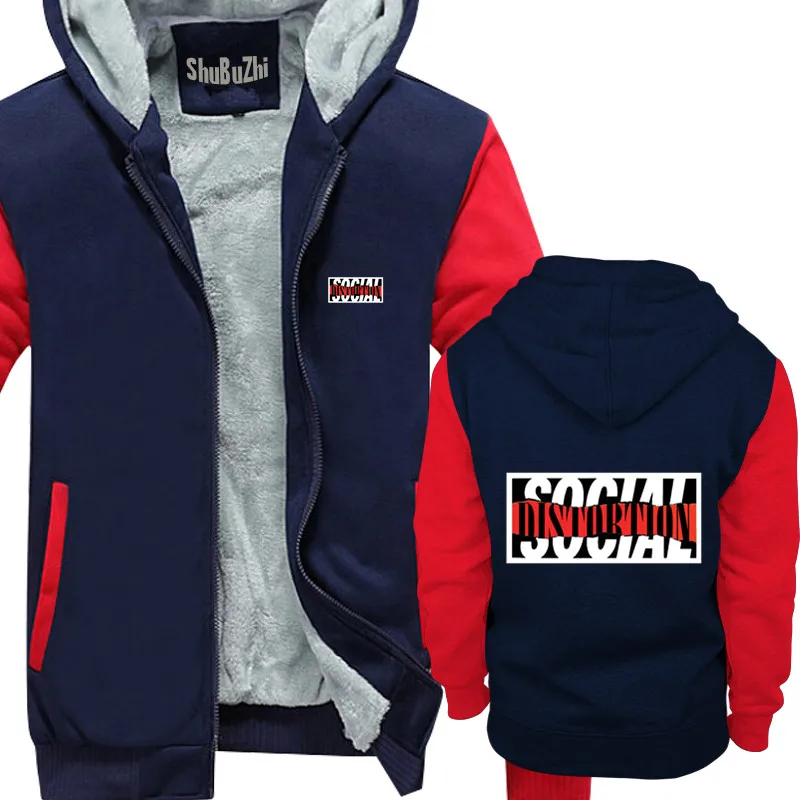 jacket Social Distortion shubuzhi men Winter padded zipper sweatshirt casual hoodies pattern fleece thick hip-hop cool hoody | Мужская