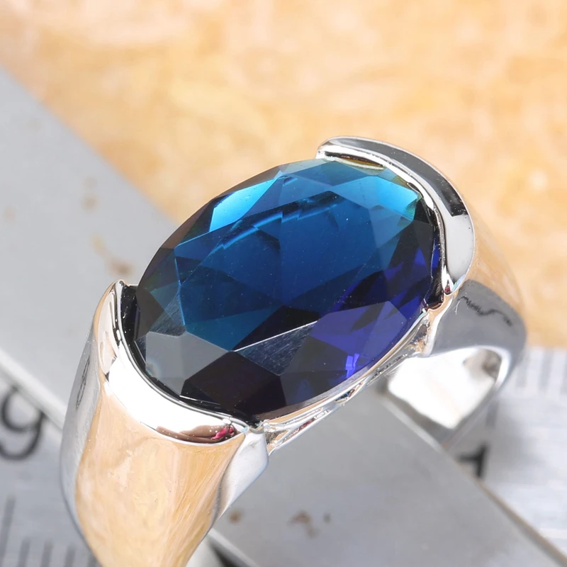 Простой овальной глубокий London синих камней Фиолетовый Цирконий 925 sterling