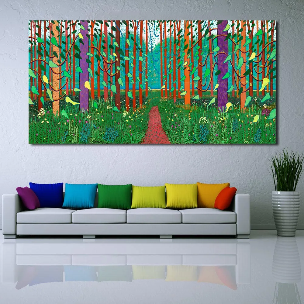 

JQHYART David Hockney Arrival Of Spring Canvas Art Paintings For Living Room Wall No Frame Decorative Pictures