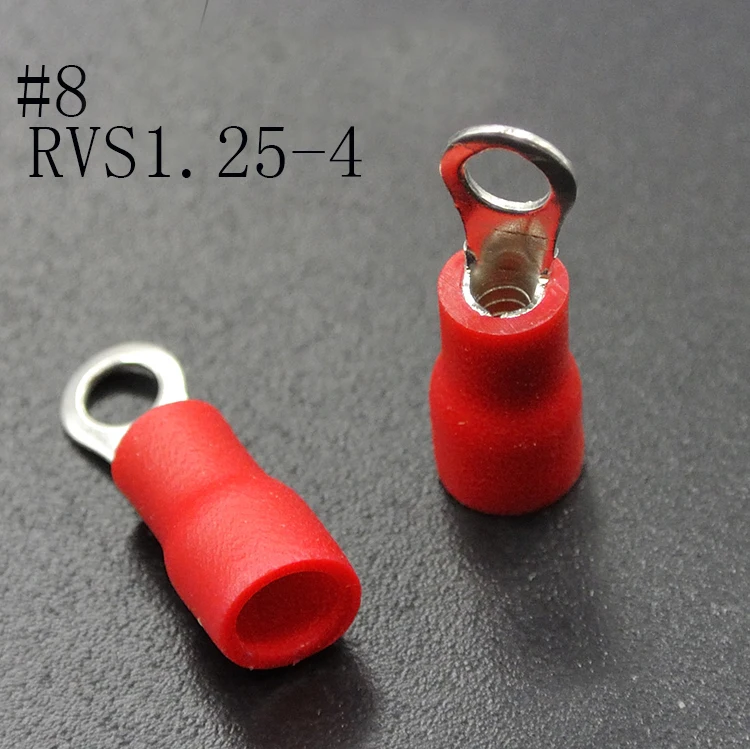 RV1o25 4 50 шт. 22-16AWG#4#6#8#10 1/4 5/16 3/8 1/2 RV1.25-4 провода кольцевые клеммы Красные Разъемы кабель провода разъем обжимной терминал - Цвет: RV1o25 4