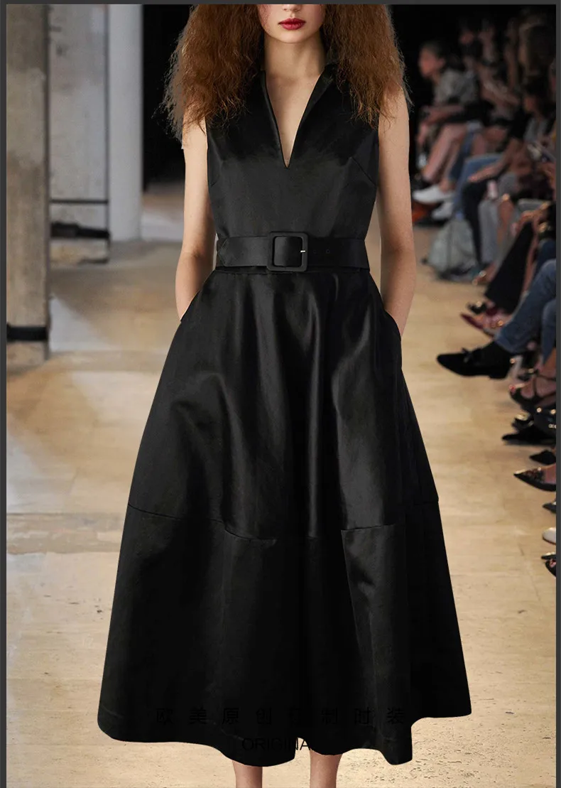 

See Orange Fashion Show 2018 Spring Summer Black Dress Sexy V-Neck Sleeveless Dress Women Casual Dress SO6629