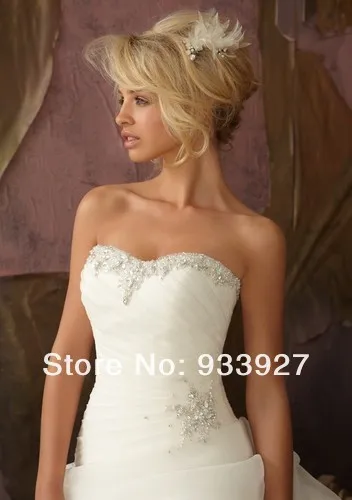 vestido de noiva 2014 Latest Sweetheart Ruffle Beaded Organza Fuffle Bridal Ball-Gown Wedding Dress Customer Made | Свадьбы и