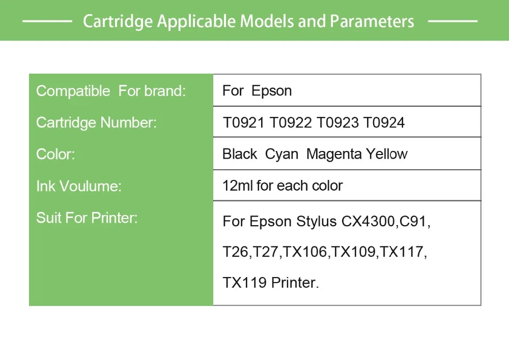 T0921N патрон чернил для принтера Epson CX4300 TX119 TX117 C91 TX106 TX109 T26 T27 картриджи многоразового T0921+ 100 мл чернила для принтера
