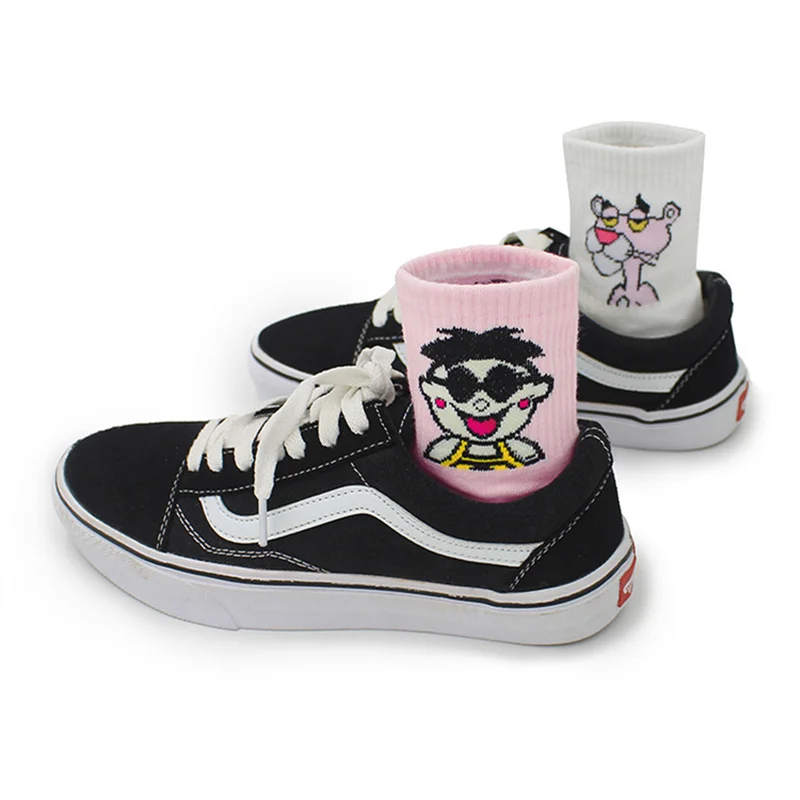 

Dreamlikelin Cartoon Pixel Style Pink Panther Cat Dog harajuku Woman socks Spring Autumn Woman Socks