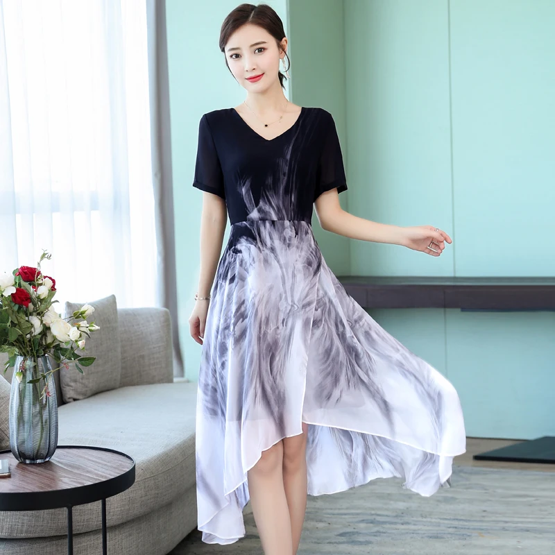 Женское платье с v образным вырезом и цветочным принтом винтажное асимметричное