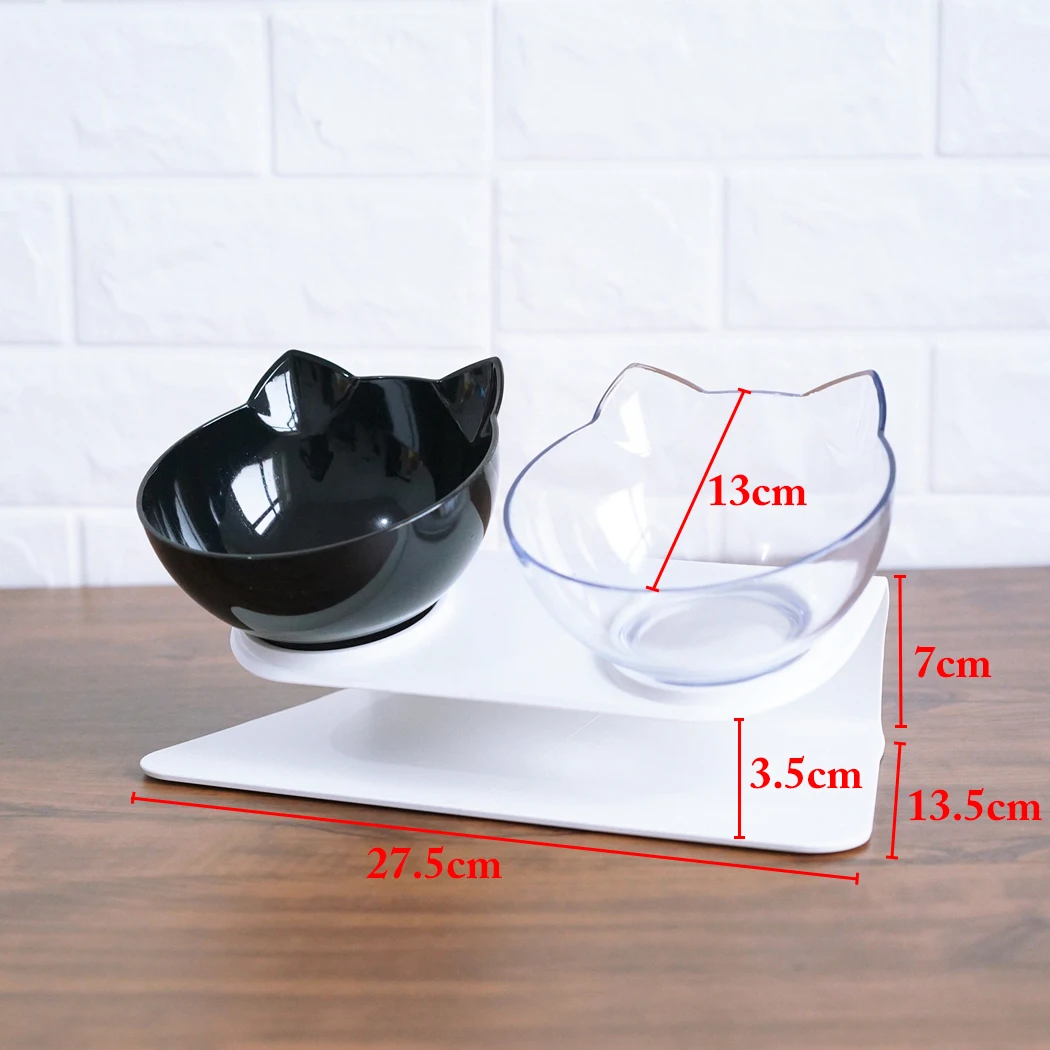Cute Cat Face Shape Non-Slip Pet Bowls Adjustable Dual-Bowl Tilting Dog Food Bowl With Scoop Feeding Supplies | Дом и сад