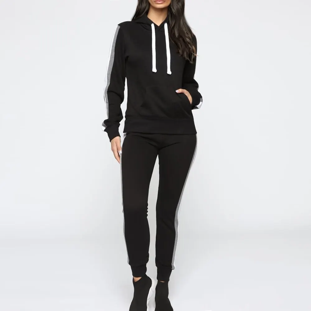 Осень Для женщин костюмы комплект для бега спортивные толстовки с капюшоном и