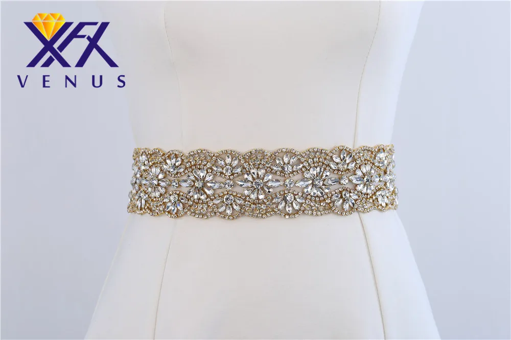 Gold XINFANGXIU(10 м) роскошный 6 см ширина горный хрусталь аппликация Тяжелая горный хрусталь пояса Блестящий Ясно Стразы горный хрусталь планки - Цвет: Gold