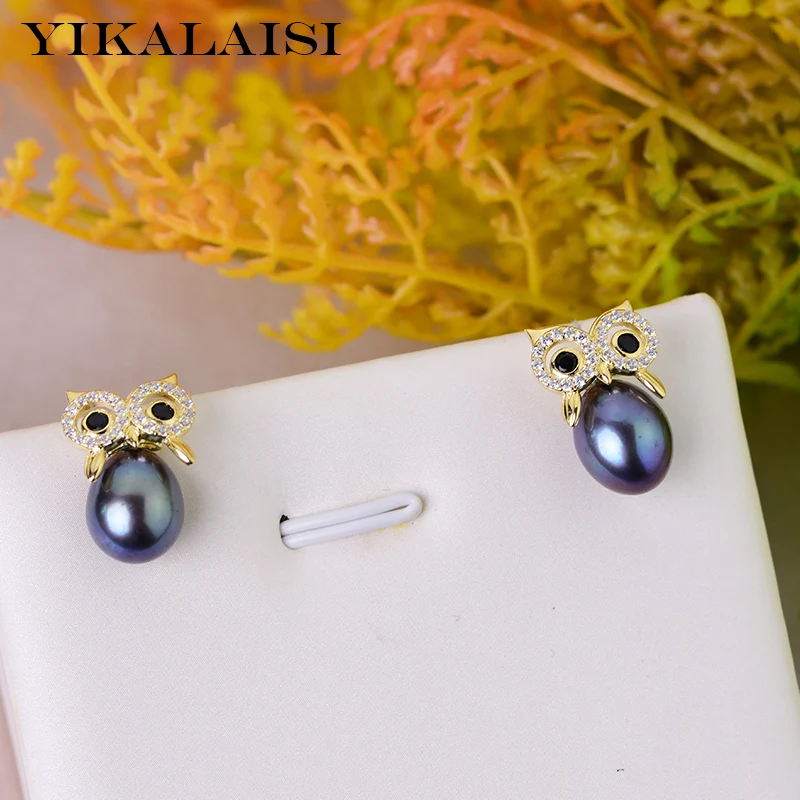 

YIKALAISI 925 Sterling Silver Natural Freshwater Pearl Earrings For Women 8-9mm Pearl Size Star Style White Pink Purple Black