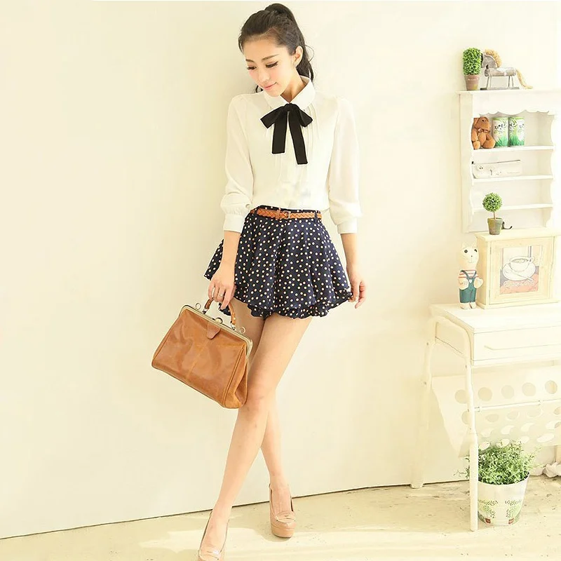 Лидер продаж модные женские элегантные белые рубашки с галстуком бабочкой