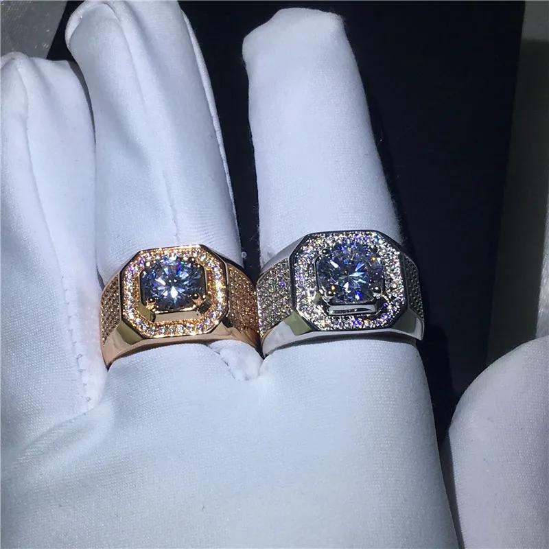 Кольцо мужское из белого золота с фианитом 3 карата 5 А 2 цвета | Украшения и