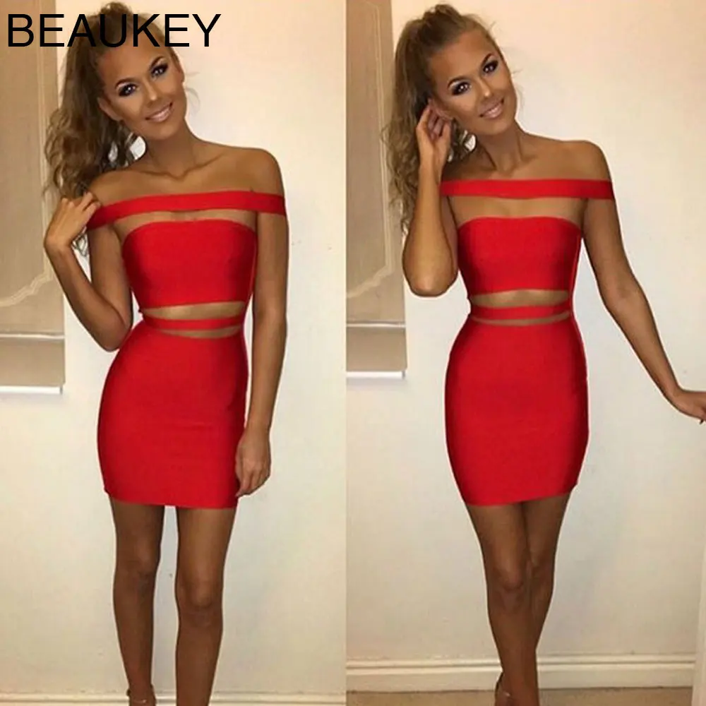 BEAUKEY красное женское облегающее платье из искусственного шелка с открытыми