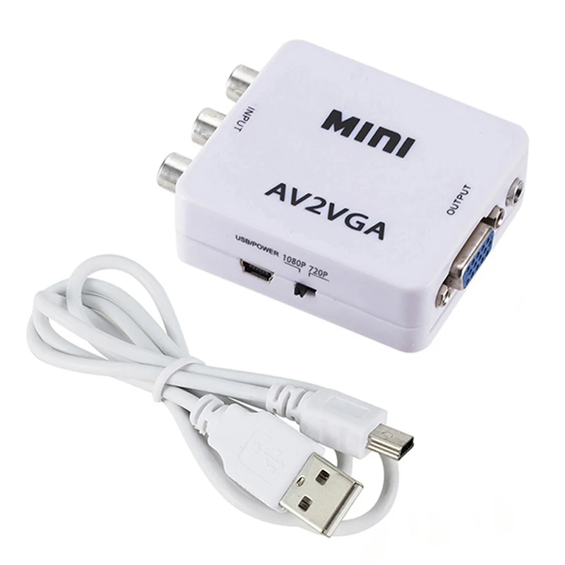 Mini HD AV2VGA Video Converter Convertor Box AV RCA CVBS to VGA Conversor with 3.5mm Audio PC HDTV | Электроника