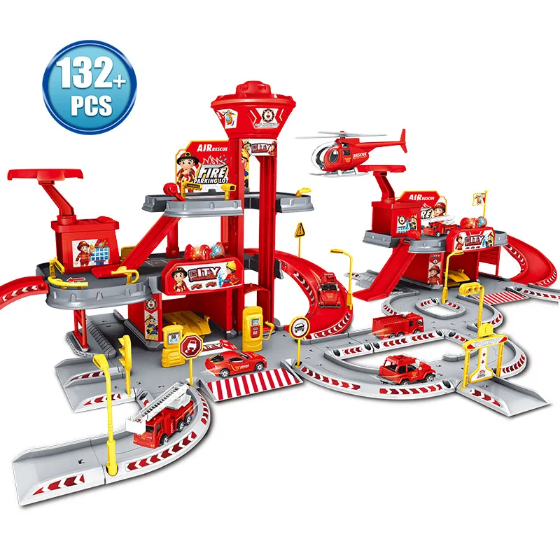 69906 3D City Police Station Railway Alloy Car Play Engineering Fire Truck Track Car DIY Model Building Kits Assembly toys for kids - Цвет: 69906