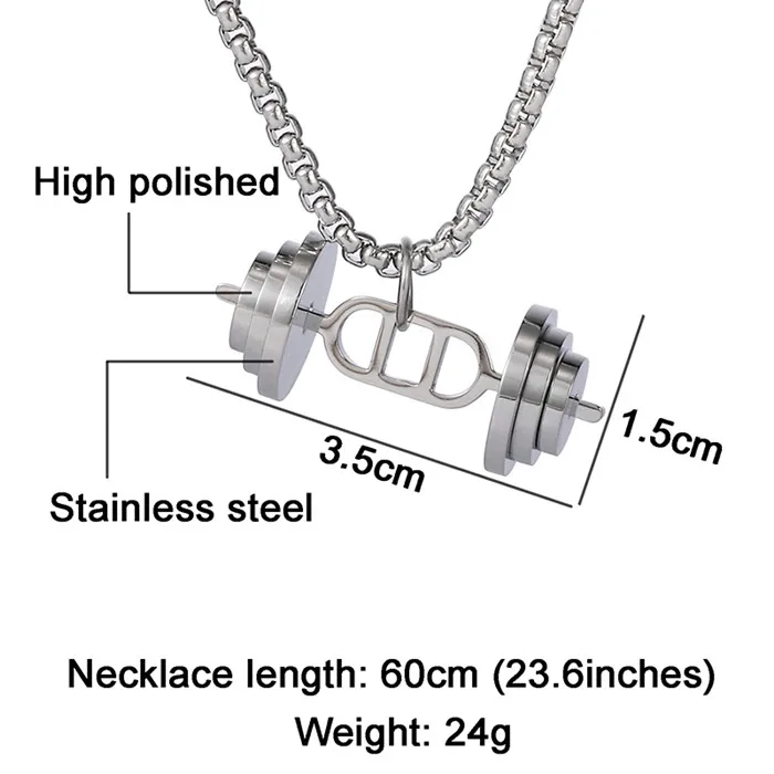 Punk Style 316L Stainless Steel Dumbbell Necklaces Pendants Fitness Bodybuilding Necklace For Men Sport Jewelry - Окраска металла: pendant with chain
