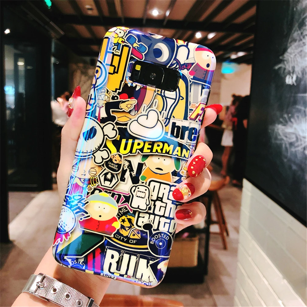 Case For Samsung Galaxy S8 S9 S10 Plus Lite Note 8 9 Trend Cartoon Cool Pattern Blue light Glossy Soft IMD Silicon Cover |