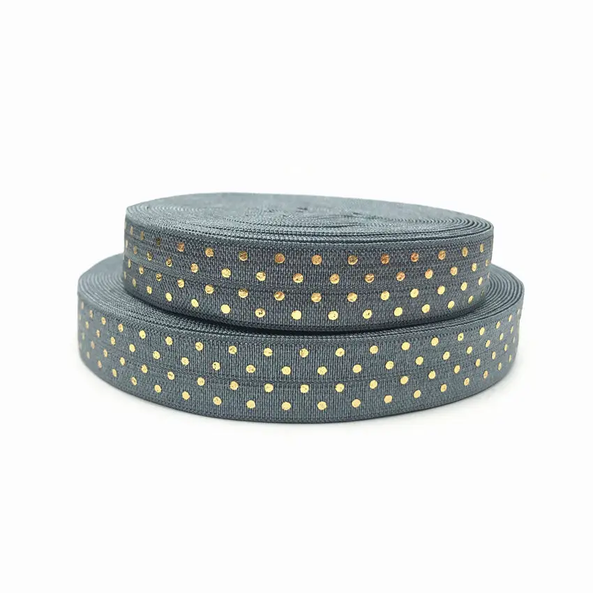 Gray gold foil 10 ярдов 5/8 золото Фольга горошек складной эластичный, с резинками, резинка для волос лента FOE швейные принадлежности - Цвет: Gray gold foil
