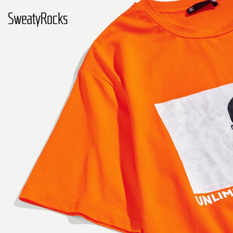 SweatyRocks, Мужская футболка с буквенным и фигурным принтом, уличная одежда, оранжевые мужские футболки в консервативном стиле, модная одежда, летние повседневные мужские футболки
