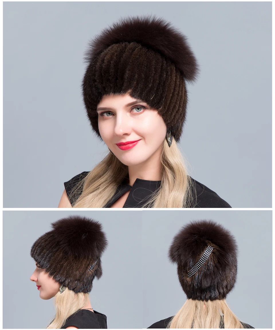 JERYAFUR Модные Бейсболки beanies для натуральной лиса, норка для женщин имеет женские натуральные зимние шапки вертикальные Диаманте высокого качества