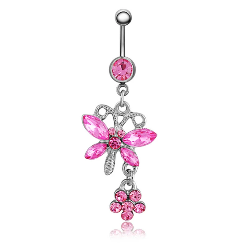 Кольцо для пупка из хирургической стали с белыми кристаллами| |