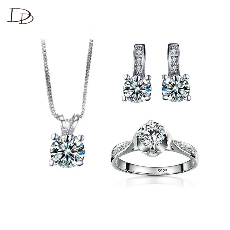 Свадебные ювелирные наборы AAA стразы кольцо ожерелье серьги для женщин белый