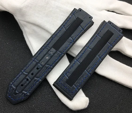 Dark blue 25*17 мм коровья кожа резиновый силиконовый ремешок для часов Ремешок для Hublot ремешок для Big bang ремень аутентичный логотип красный коричневый черный синий - Цвет ремешка: Dark blue