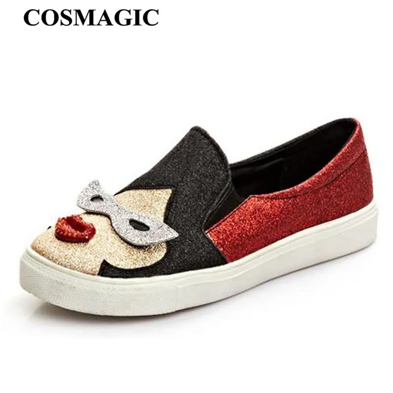 Новинка 2019 женские лоферы COSMAGIC из ткани с блестками обувь модные повседневные