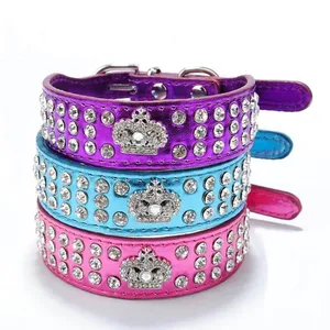 Роскошный ошейник для собаки с подвеской в виде короны аксессуары кожаные ошейники для маленьких собак ожерелье с бриллиантами 20E