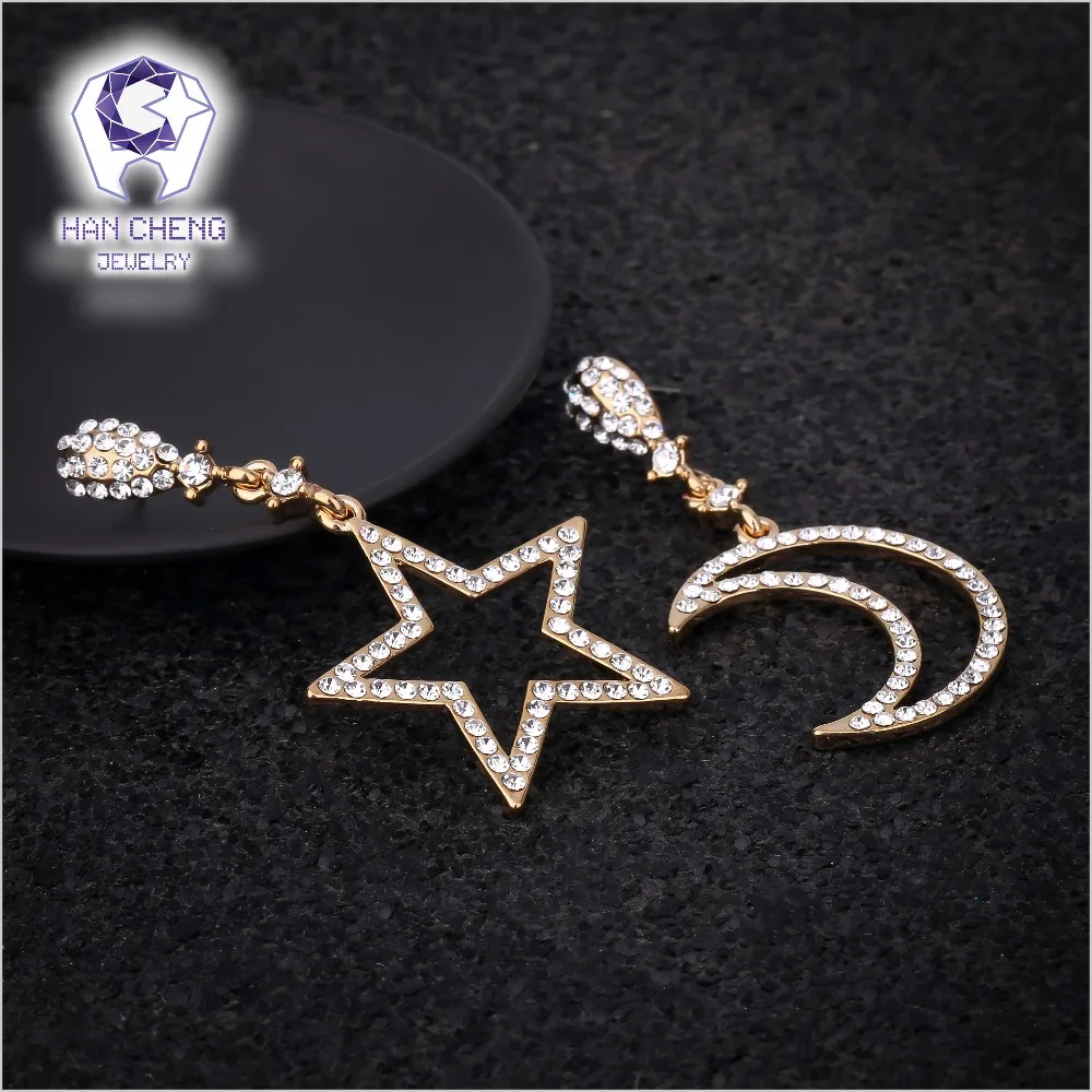 Новые Модные полые висячие серьги HanCheng с золотым драгоценным камнем Стразы Луна