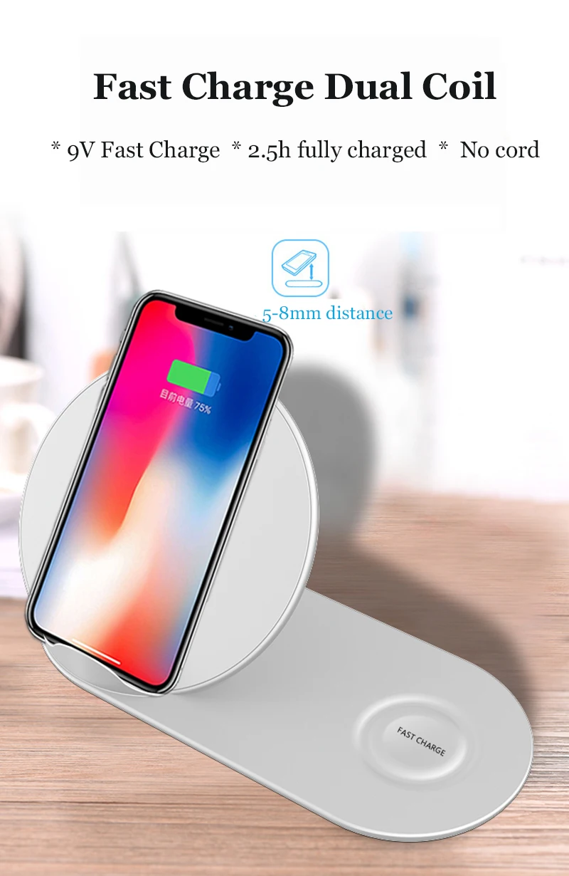 Беспроводное зарядное устройство 2 в 1 QI для iPhone X XS MAX iWatch 3 4 Samsung Gear S2 S3 S4 Note
