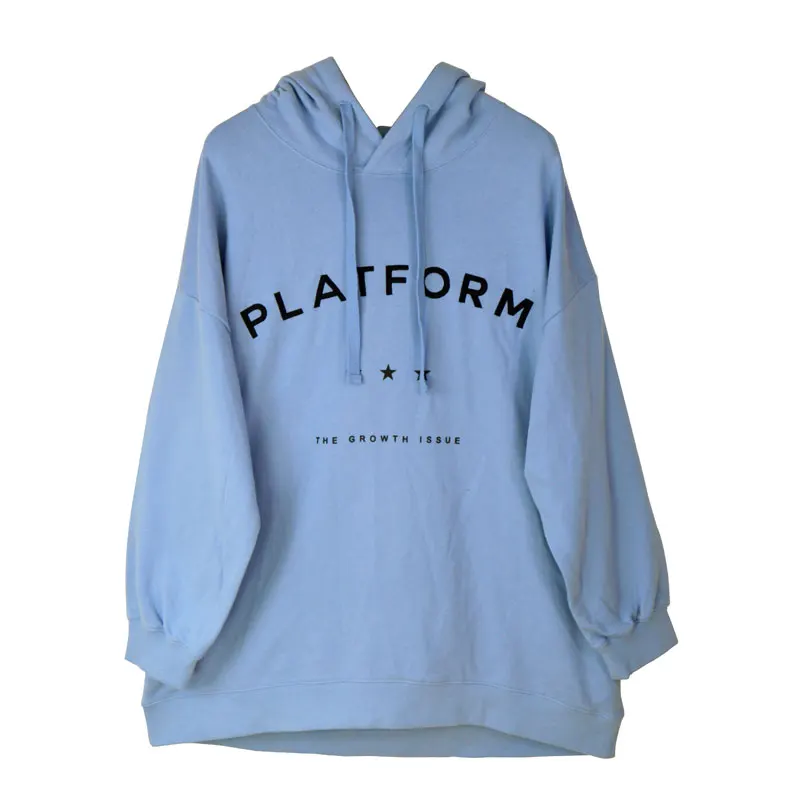 

2018 Spring Fashion Printing Hooded Full Sleeve Fashion Blue Pullover Women