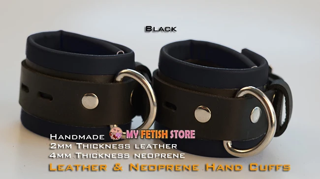

(RD1105)Luxury Customize Handmade 2mm Thickness Leather 4mm Thickness Neoprene Handcuffs Black Hand-wear Fetish Wear