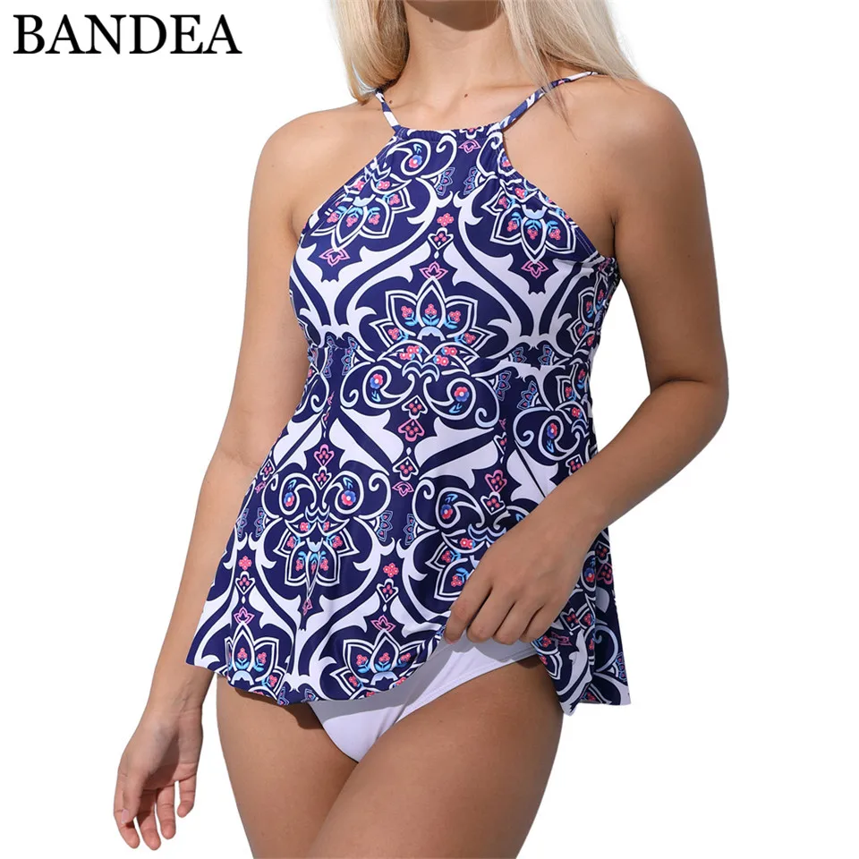 BANDEA цветочный принт Купальник Высокая средства ухода за кожей Шеи Cross Back Танкини