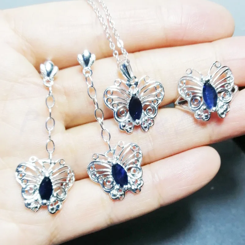 Натуральный сапфир бабочка ювелирный набор 0.75ct * 4 шт драгоценные камни 1 кольцо