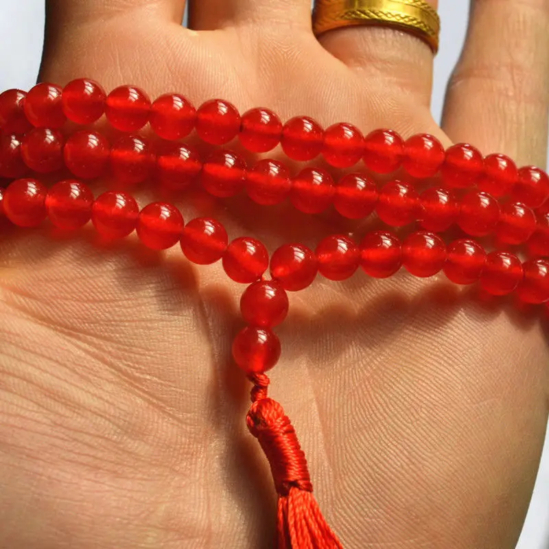 wb Women Gift word Love HOT 6mm Tibetan Buddhism red stone Prayer Bead Mala Necklace AAA mujer for silver-jewelry | Украшения и