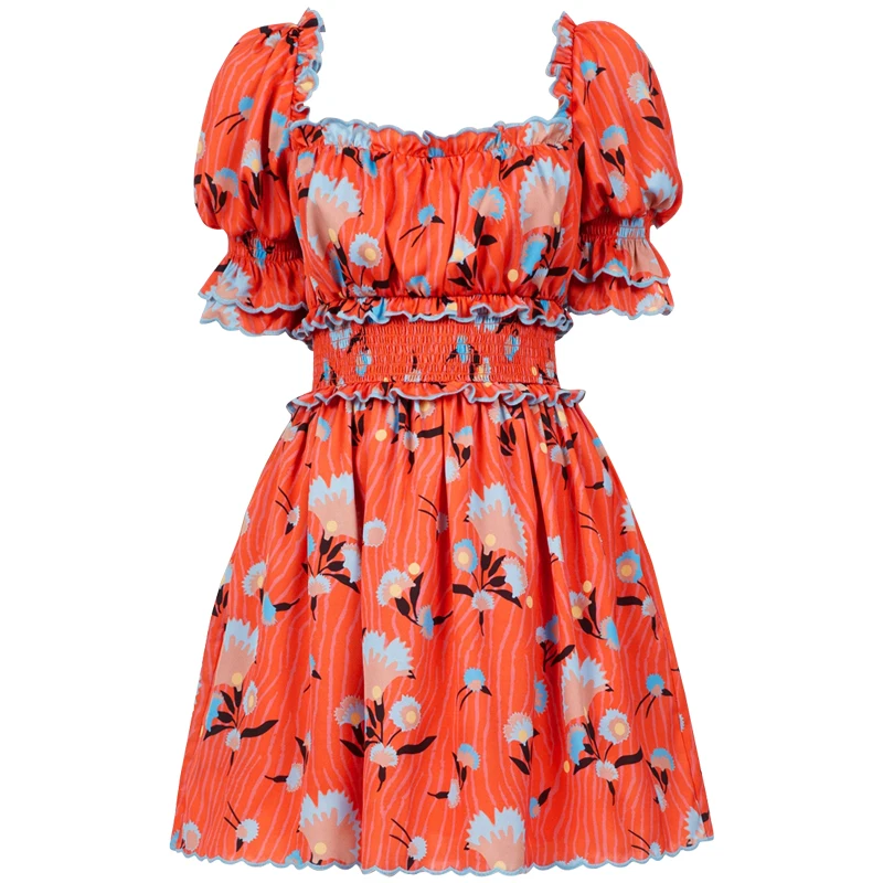 Женское шифоновое мини-платье элегантное платье с цветочным принтом оборками и