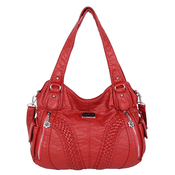 Angelkiss Для женщин Top handle Satchel Сумки Сумка Tote из стираной кожи Кошельки Сумка - Цвет: Red