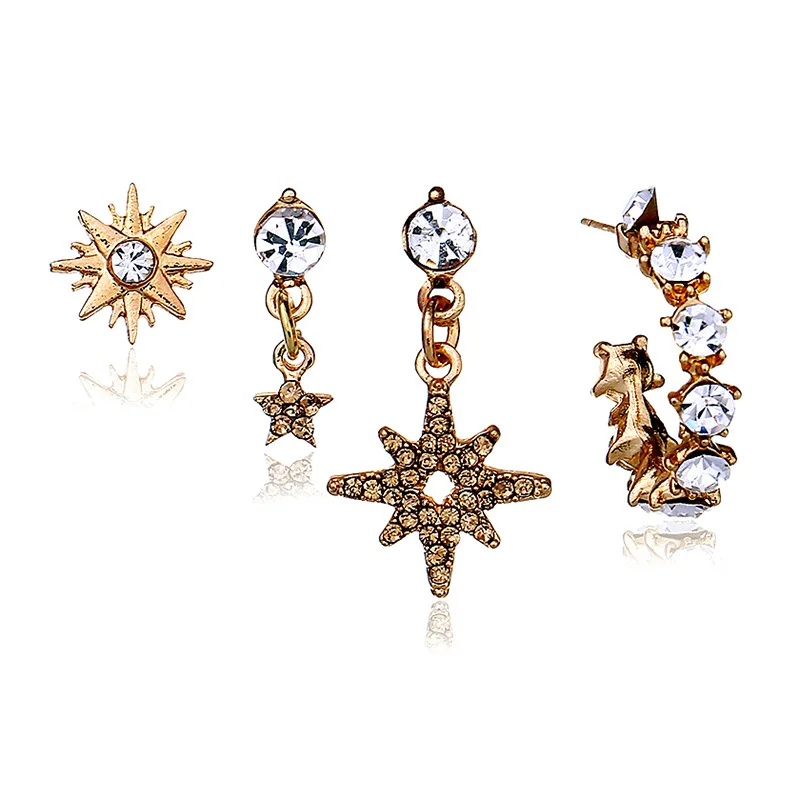 4 шт./лот подвеска в виде звезды со стразами Серьги-пусеты для женщин модные