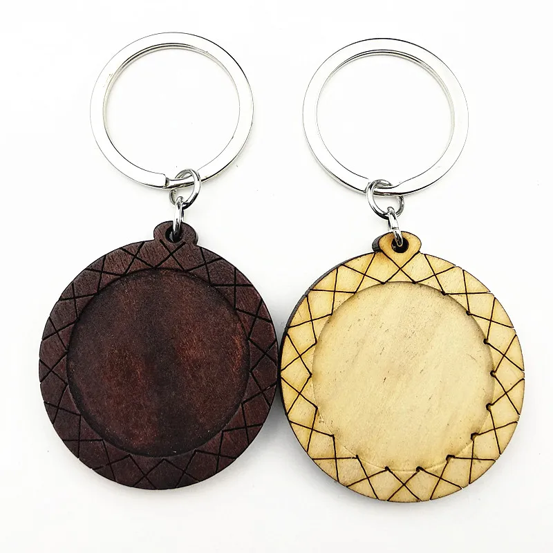 

New styles 24pcs Brown,log wood cabochon trays 30mm dia blank bezel with stainless steel ring for keychain making wholesale