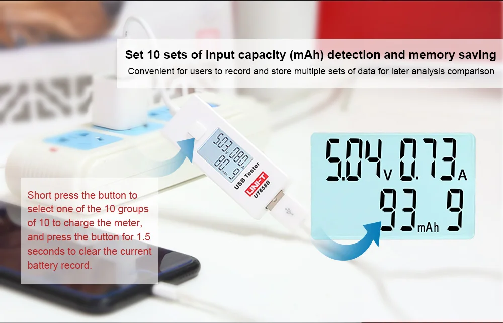 USB тестер UNI-T UT658B dc Цифровой вольтметр UT658 напряжение измеритель тока Амперметр детектор Банк питания зарядное устройство индикатор