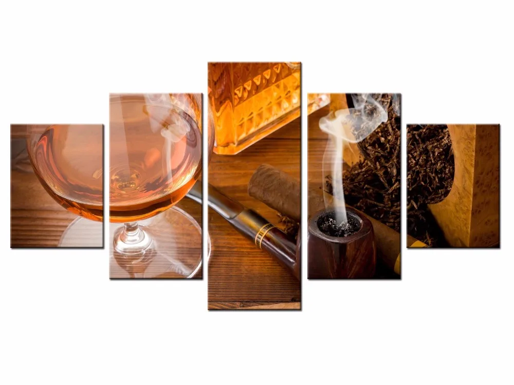 

5 Pieces Factory wholesale Cigar series Art Print Poster Wall Picture Canvas Painting Framed Home Decor/still life-19
