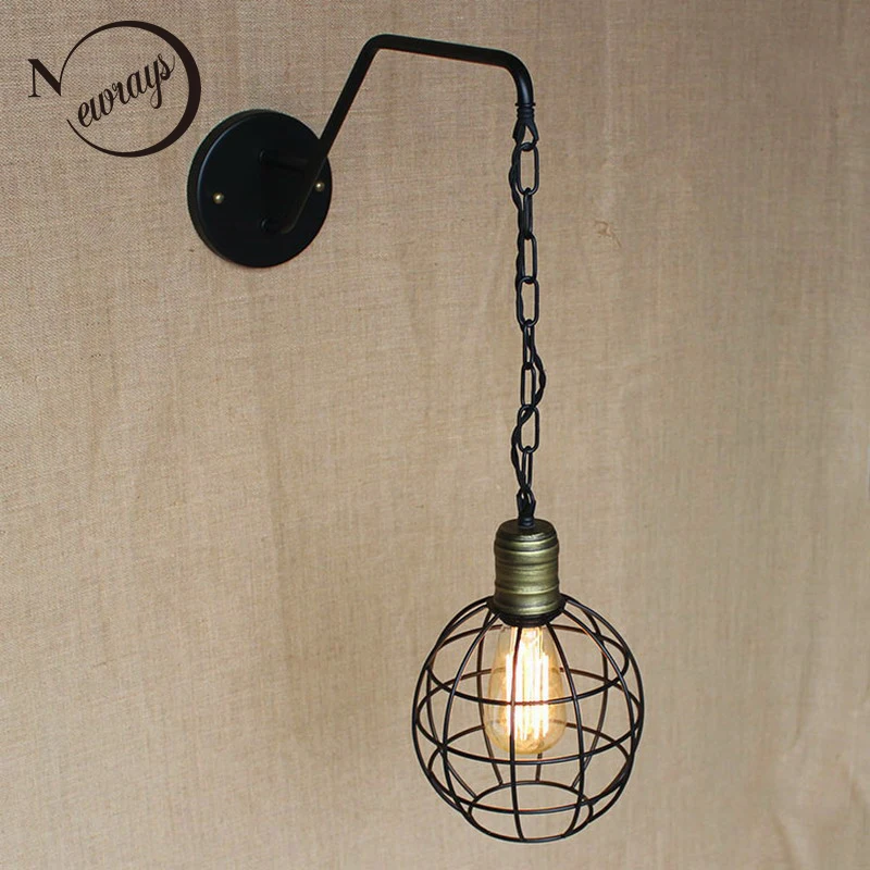 Новинка античная ретро черный настенные светильники с длинной цепи для