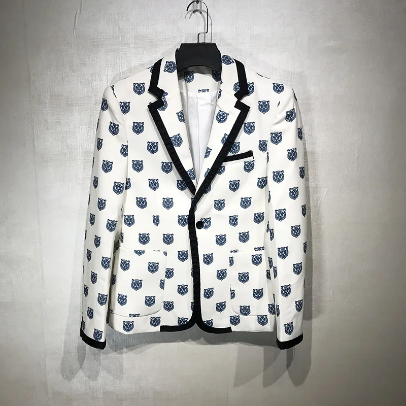 Мужской костюм с головой тигра белый приталенный железный жакет M-3XL 2019 Костюмы